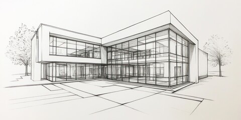 Architectural Sketch of Modern Glass House Design