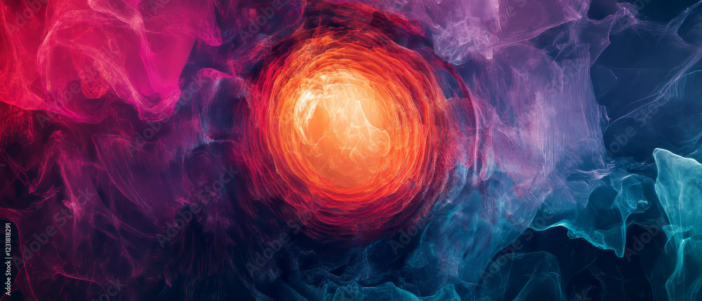 Poster visualized audio spectrum with vibrant colors and abstract design elements