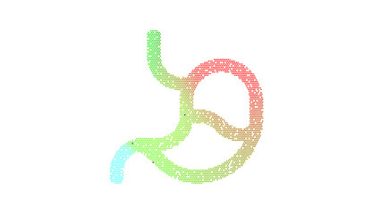 Icon stomach is made up of LED square shapes. There are bright diodes and there are black dead diodes