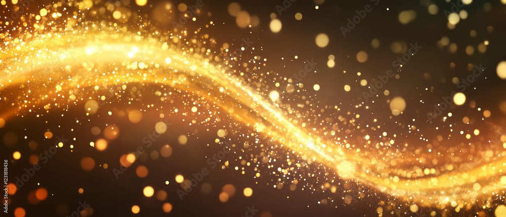 Poster wavy golden spark streams create a dynamic abstract backdrop for messaging