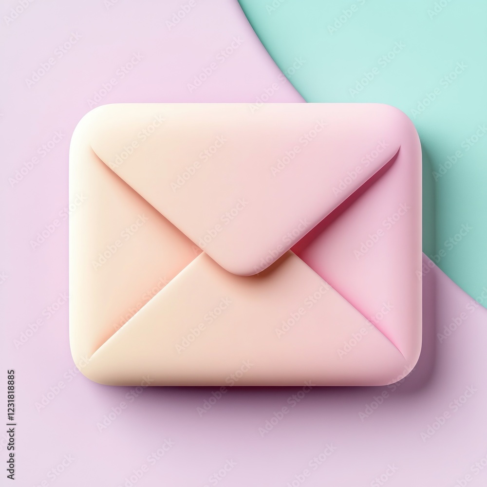 Poster pastel pink envelope icon 3d render email message communication concept modern minimalist design