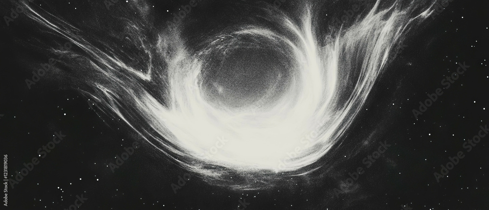 Poster swirling abstract dust creating an illuminated center against a dark background