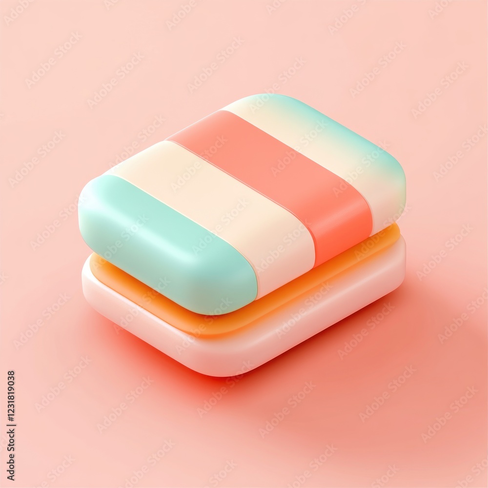 Poster Pastel Colored Blocks Stacked Abstract Design Modern Minimalist 3D Render Square Shapes Sweet Candy Colors