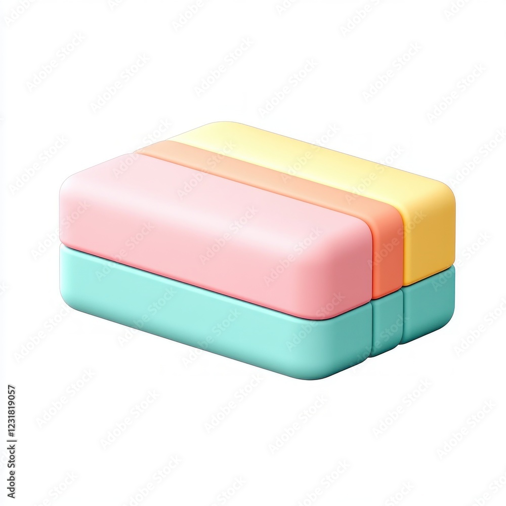 Poster Pastel Colored Stacked Rectangular Blocks 3D Render Abstract Background Illustration for Design Projects
