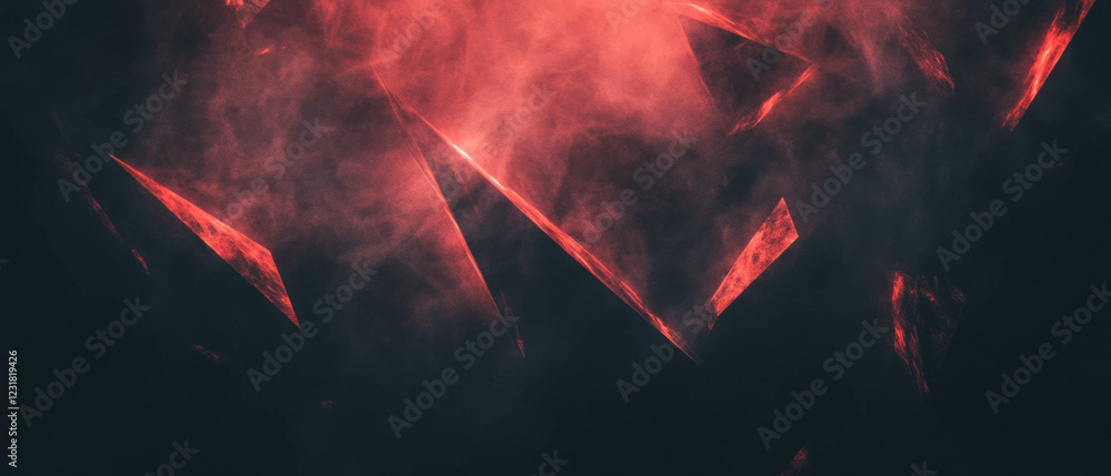 Poster dynamic abstract design featuring geometric shapes and fire sparks on a black background