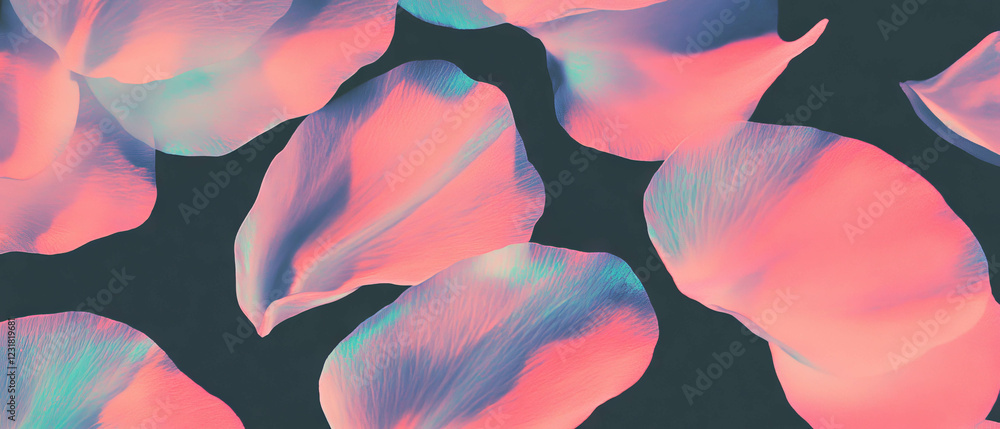 Poster vibrant abstract petal patterns create a harmonious overlay design against dark backdrop
