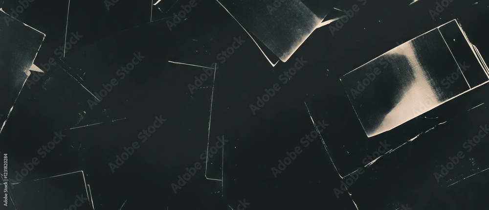 Poster creative abstract shapes and textures overlay on a dark background with a central void