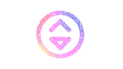 Icon sort circle down is made up of LED square shapes. There are bright diodes and there are black dead diodes