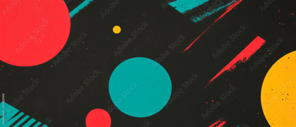 Poster vibrant abstract shapes with textured details create a dynamic composition on dark background