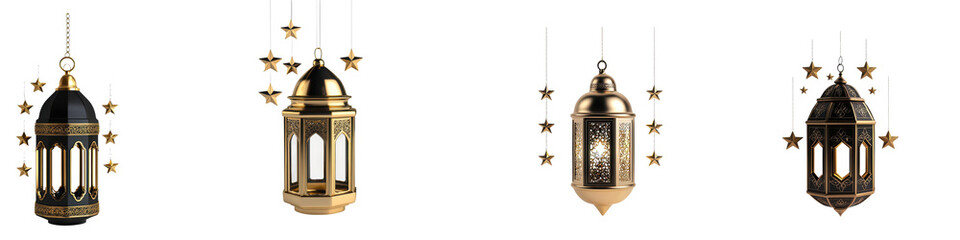 Glowing Brass Lantern Hanging with Intricate Patterns and Silhouetted Stars   Vintage Elegant and Atmospheric Decor for Festive Occasions and Holidays Such as Ramadan Eid Diwali or Christmas