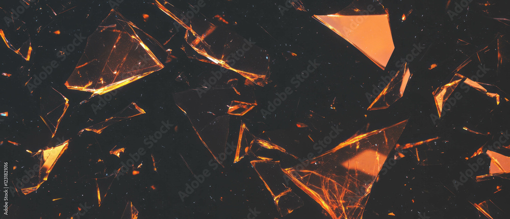 Poster intricate display of angular broken glass shards creating a radiant texture against dark backdrop