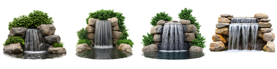 Serene Cascading Waterfall in Lush Forest Landscape with Flowing Stream and Pond  Picturesque natural scenery with tranquil water rocks and greenery creating a peaceful relaxing atmosphere