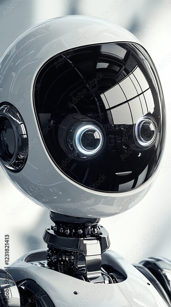 Aufkleber futuristic robot with large expressive eyes and shiny metallic body standing in a modern environment