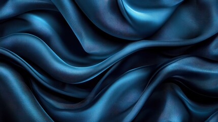 Obraz premium Blue silk fabric waves, studio shot, dark background, textile design