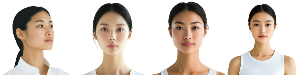Obraz premium Elegant and captivating portrait of a young Asian woman with flawless skin and natural makeup in a clean minimal white studio setting This digital image exudes a sense of confidence