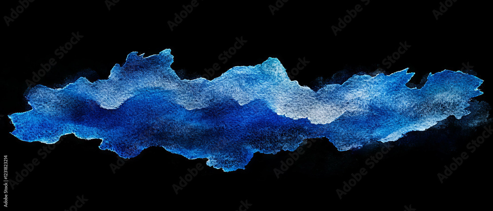 Poster blue watercolor layers create depth and texture on a dark backdrop for artistic expression