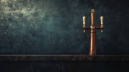 copper realistic brown beer tap on dark