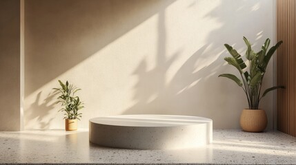 Close-up shot of a minimalistic podium with modern design and clean lines, perfect for product display in a minimalist setting 