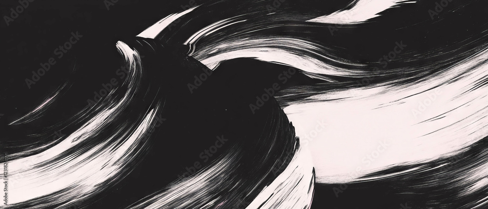 Poster dark brushstrokes create dynamic texture on a light contrasted background