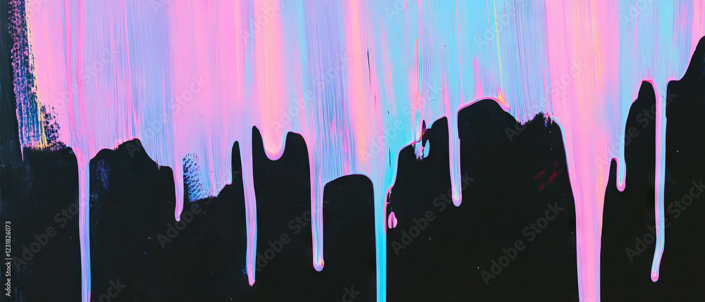 Poster brushstrokes create a dynamic texture with dripping paint effect on black background