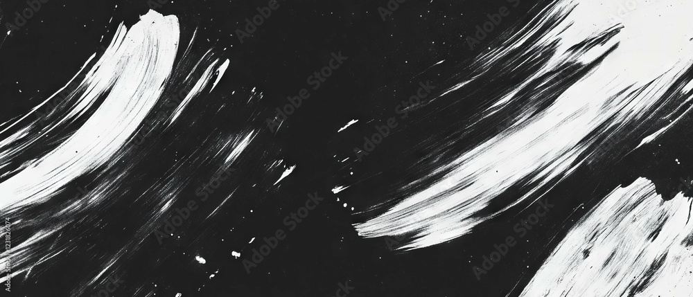 Poster artistic brushstrokes create a dynamic texture on a bold black background