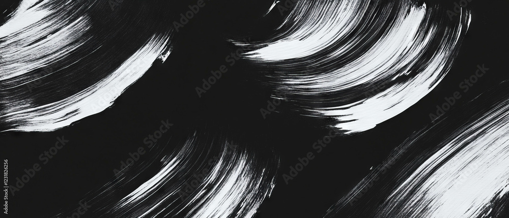 Poster brushstrokes create dynamic texture on a black background with fan brush effect