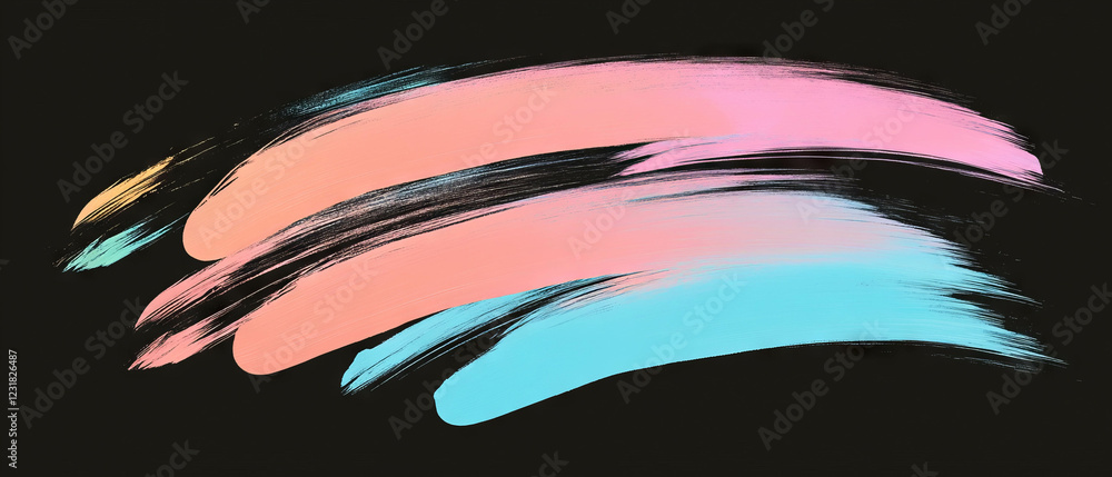 Poster brushstroke overlay with gradient colors on a smooth black background