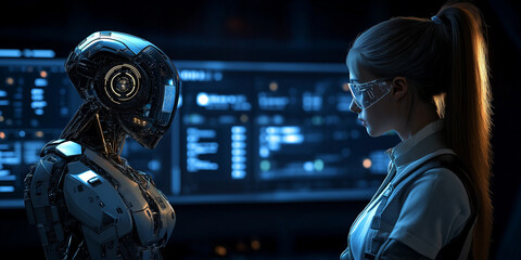 Obraz premium Futuristic ai in industrial maintenance exploring machine learning and algorithmic bias for social justice