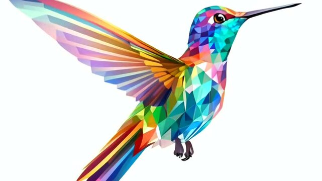 Colorful geometric hummingbird illustration on white background
