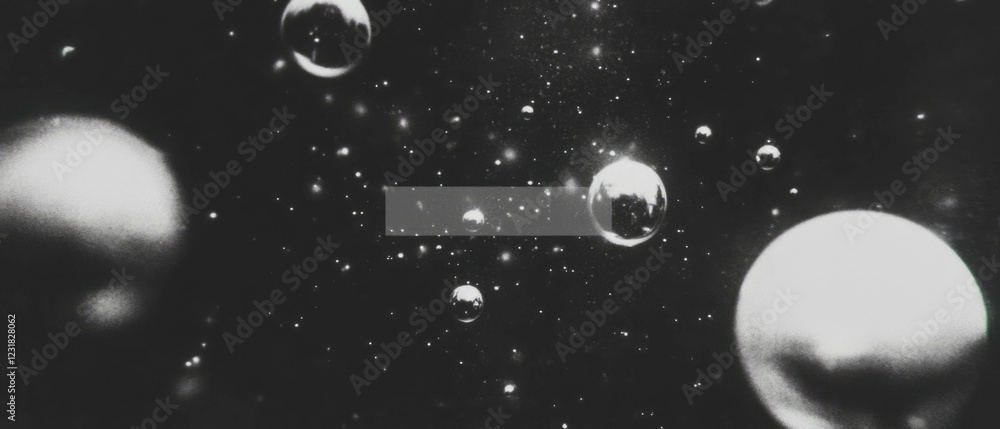 Poster bubbles float in the air, creating a light and airy atmosphere against a black backdrop