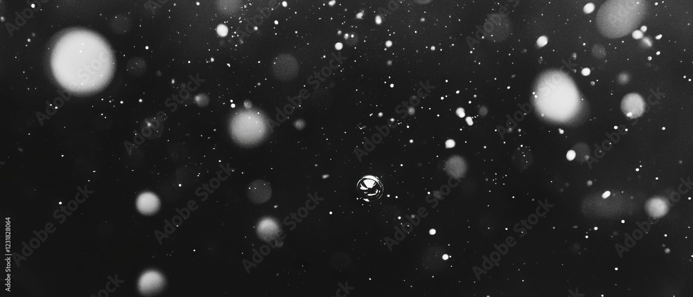 Poster bubbles floating in air create a light and airy texture against a black background