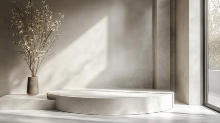 Close-up shot of a minimalistic podium with smooth textures and clean lines, perfect for a contemporary product display 