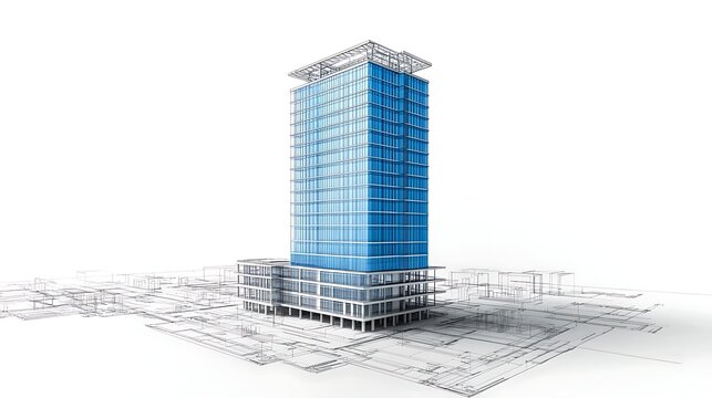 Modern High-Rise Building with Architectural Plans
