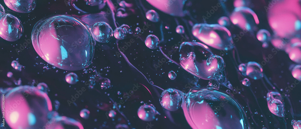Poster dynamic texture of colorful bubbles with dramatic shadows against a black background
