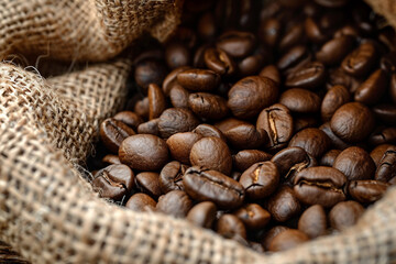 Fototapeta premium A close-up background of roasted coffee beans, generative AI