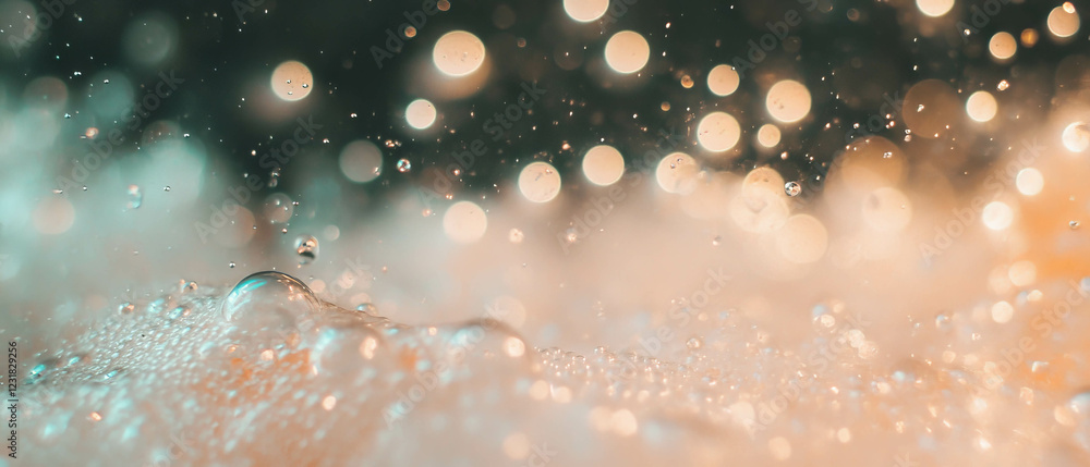 Poster dynamic motion blur showcases colorful bubbles with light trails in a dark environment