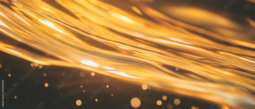 Poster Dynamic light trails and bubbles create depth against a dark backdrop in motion