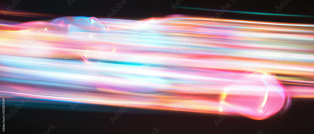 Poster dynamic bubbles create vibrant light trails against a black background with motion blur effects