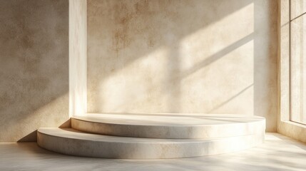 Close-up view of a modern minimal podium with smooth surfaces and simple design, perfect for a sleek product display 