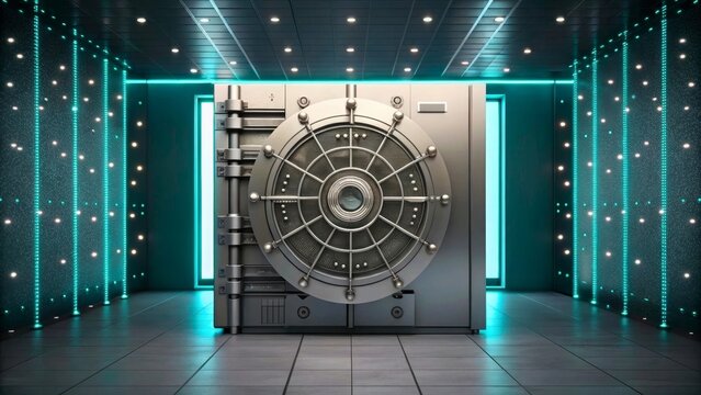 Modern Safe in a High-Tech Vault with Futuristic Lighting and Sleek Design