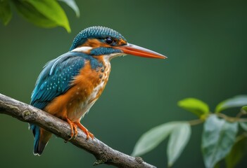 Fototapeta premium Vibrant Kingfisher Perched on Branch, Stunning Jewel-toned Feathers, Nature Photography