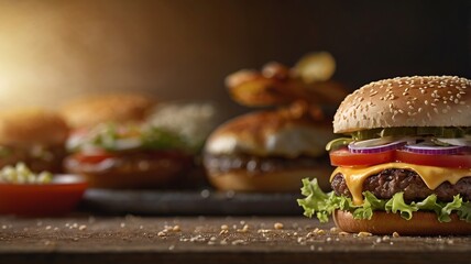 Close-Up Side View of a Layered Hamburger with Fresh Toppings
