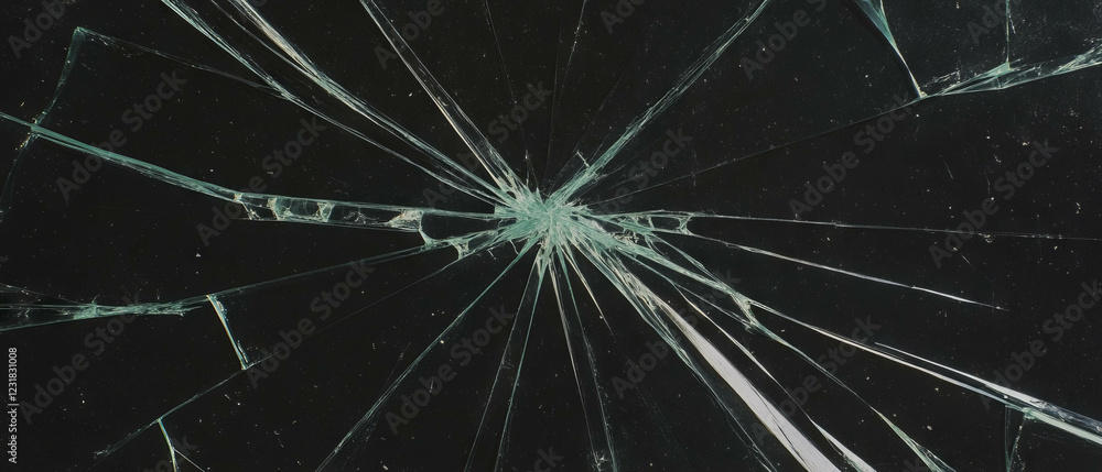 Poster intriguing patterns of concentric broken glass texture against a dark background