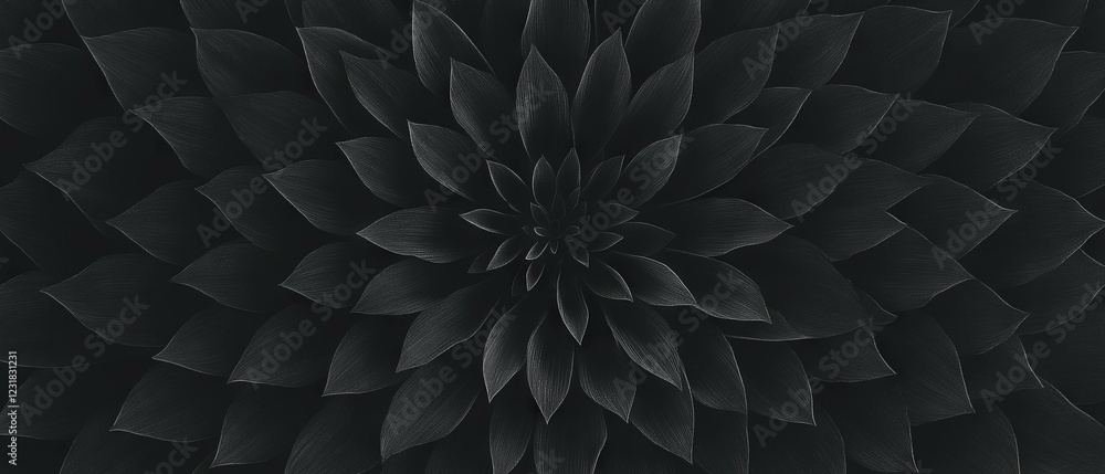 Poster concentric circular petal patterns with floral design on a textured black background