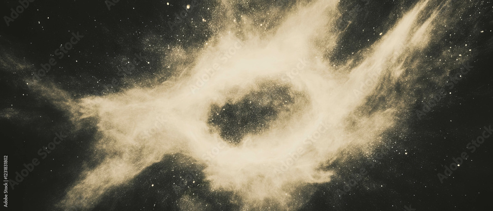 Poster concentric dust texture with radiant light in an empty central space on a dark background