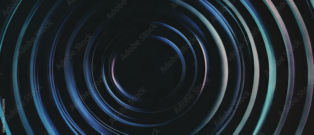 Poster concentric paper circles create a striking visual contrast against a black background
