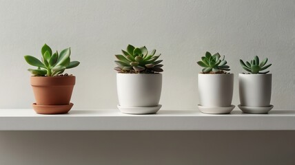 Fototapeta premium Simple Potted Succulent on a White Shelf – Minimalist Home Decor Style