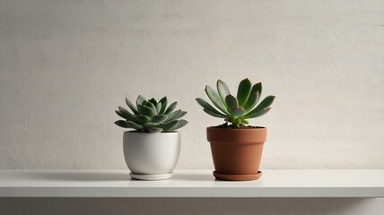 Obraz premium Simple Potted Succulent on a White Shelf – Minimalist Home Decor Style