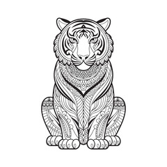 Obraz premium Ornate Tiger Line Art – Perfect for Tattoos & Coloring Pages