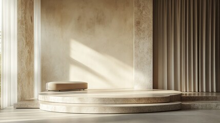 Close-up view of a modern minimal podium with clean, simple lines and smooth textures, perfect for a sleek product display 